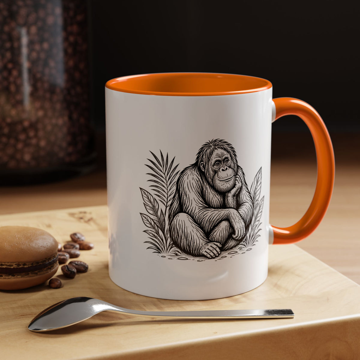 Orangutan Mug, Black and White Primate Coffee Cup, Jungle Animal Lover Gift, Wildlife Conservation Present, Rustic Nature Decor Gift