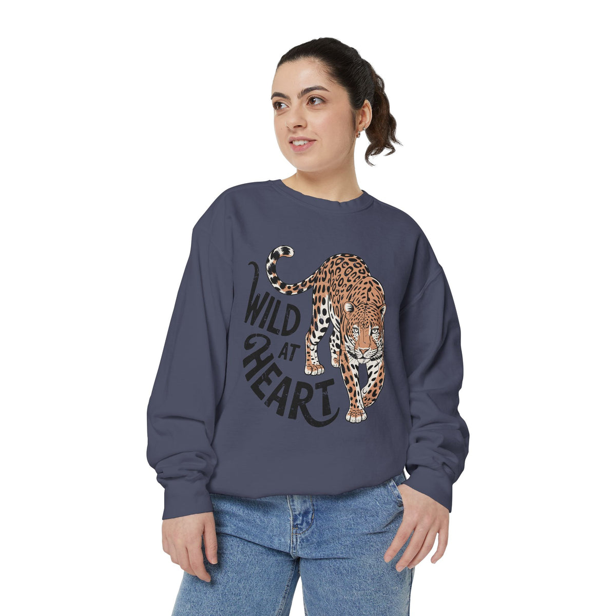 Wild at Heart Leopard Comfort Colors Sweatshirt, Leopard Graphic Crewneck, Animal Lover Sweatshirt, Safari Style Gift