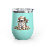 Golden Puppy Wine Tumbler, Cute Dog and Flower Cup, Gift for Dog Moms, Puppy Lovers, Pet Parents and Animal Lovers