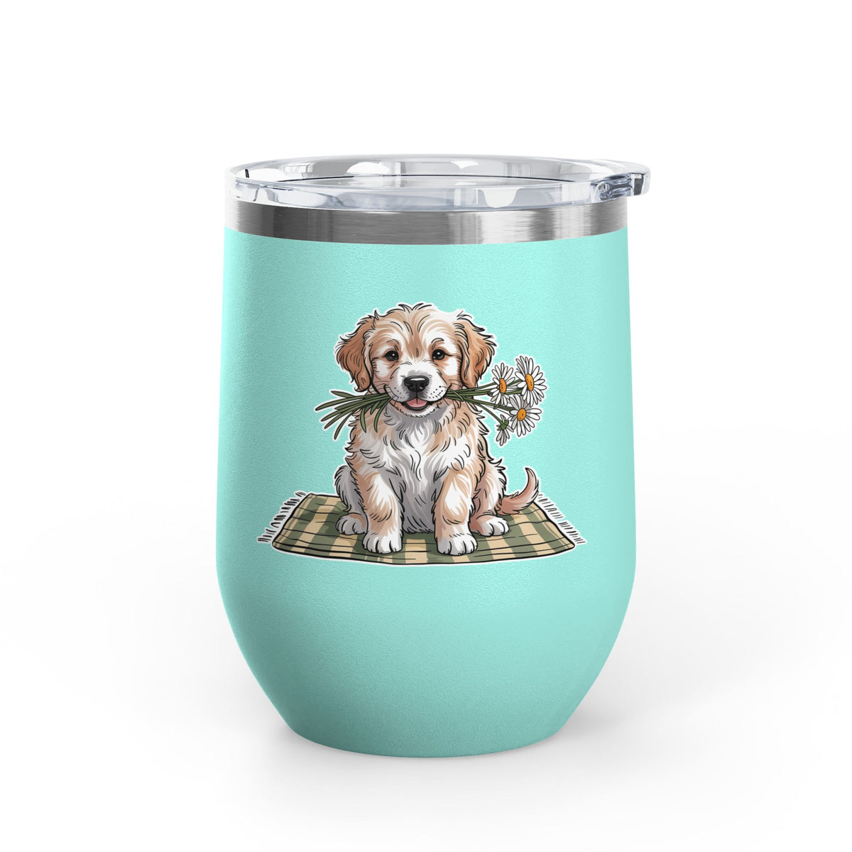 Golden Puppy Wine Tumbler, Cute Dog and Flower Cup, Gift for Dog Moms, Puppy Lovers, Pet Parents and Animal Lovers