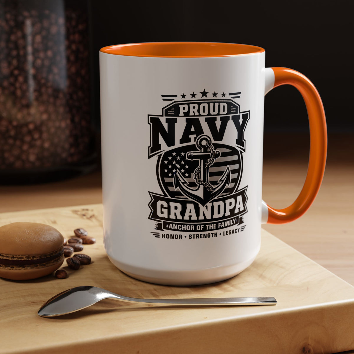 Proud Navy Grandpa Mug, US Navy Veteran Coffee Cup, Patriotic Military Grandfather Gift, Anchor of the Family Birthday Present