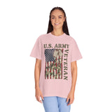 US Army Veteran Shirt, American Flag Camo T-Shirt, Military Dog Tag Tee, Patriotic Gift for Soldier, Retirement or Veterans Day Top