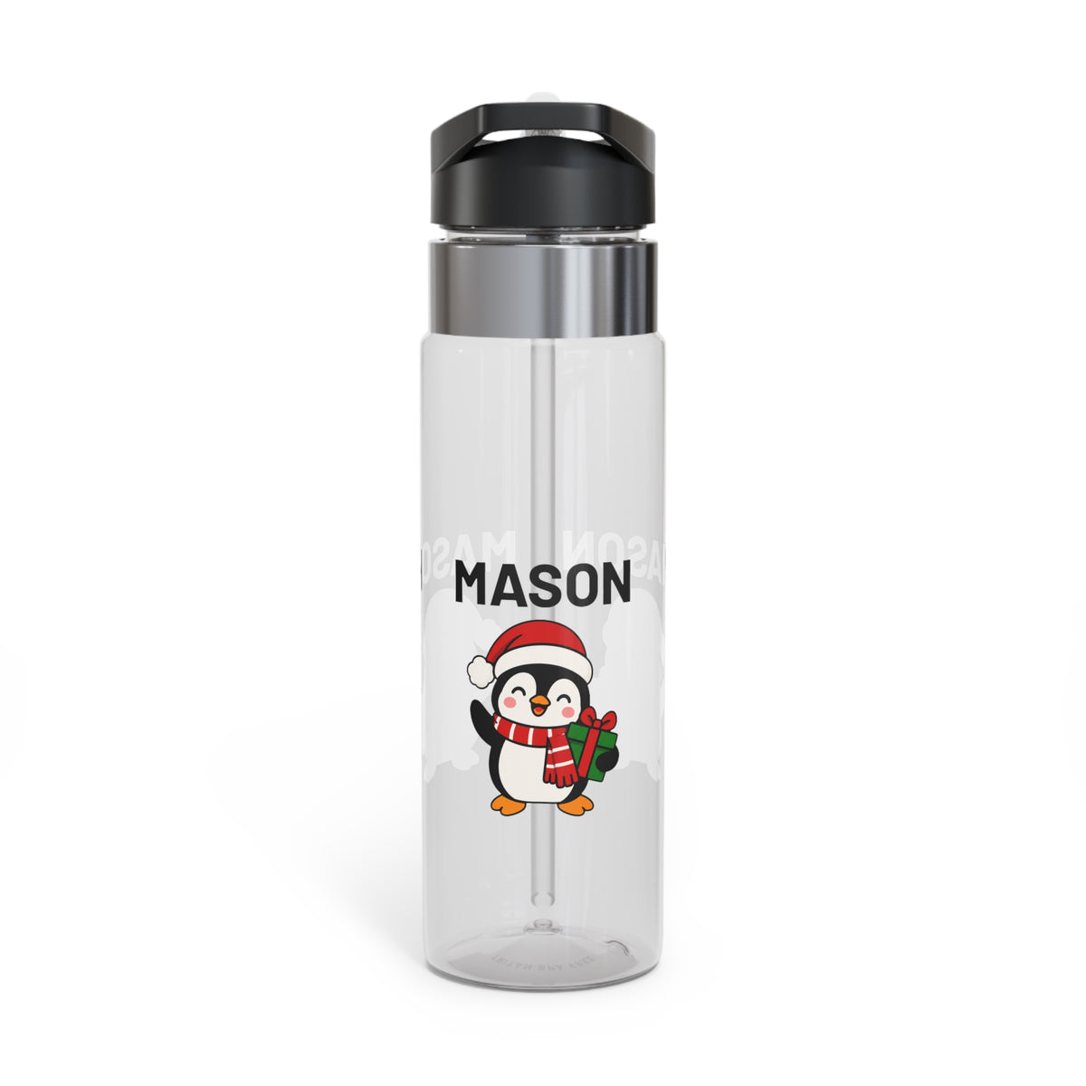Custom Penguin Name Water Bottle, Personalized Christmas Drink Bottle for Kids, Cute Winter School Bottle, Holiday Gift for Boys and Girls