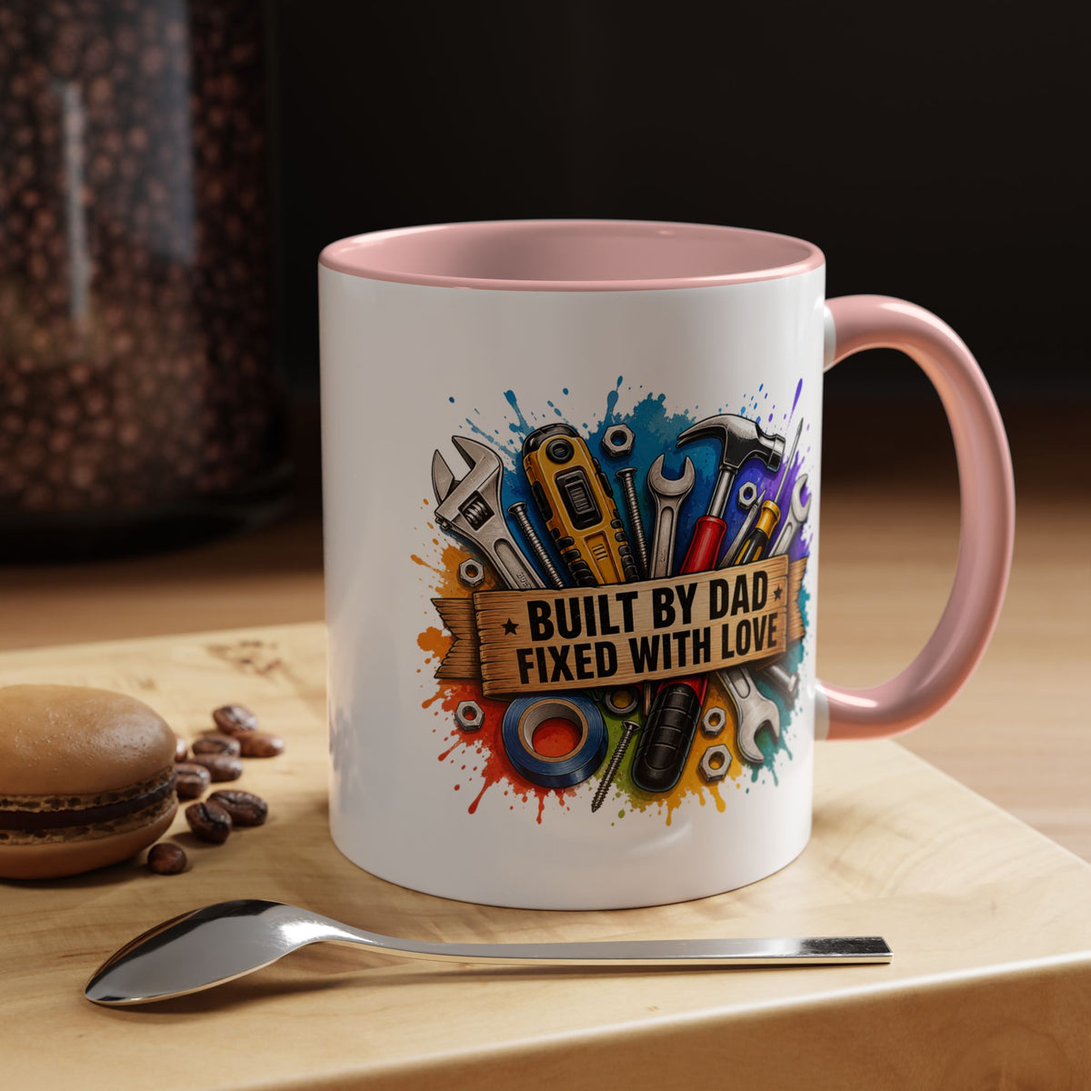 Built by Dad Fixed with Love Mug, Handyman Dad Coffee Mug, Father's Day Gift for Carpenter Mechanic DIY Dad, Workshop Mug