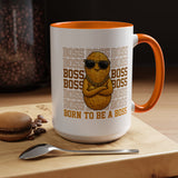 Born To Be A Boss Coffee Mug, Funny Peanut Office Joke Gift for Coworkers, Sarcastic Corporate Manager Ceramic Tea Cup with Orange Handle