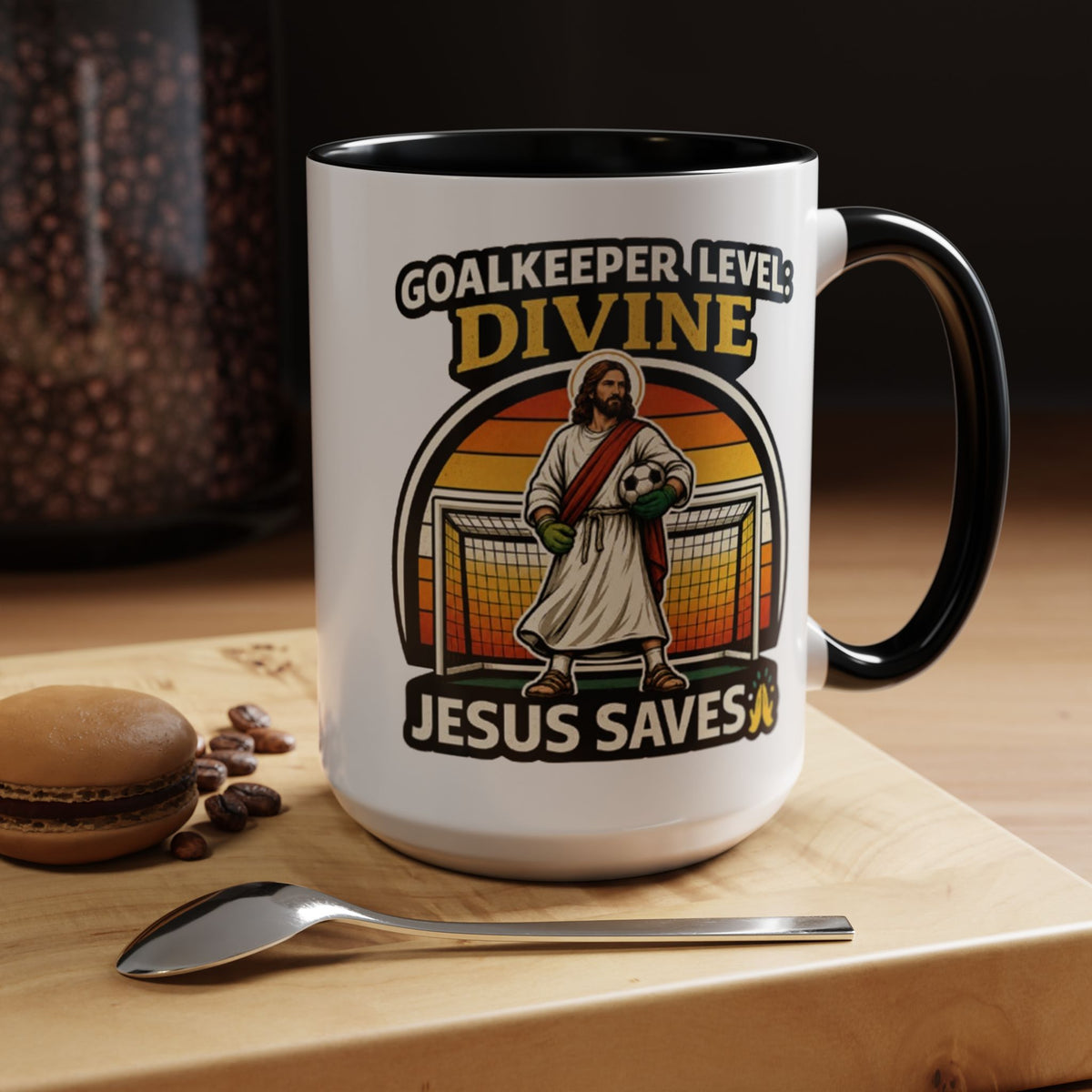 Christian Soccer Goalkeeper Mug, Jesus Saves Coffee Mug, Faith Based Sports Gift, Soccer Player Christian Mug, Goalie Gift for Believers
