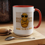 Born To Be A Boss Coffee Mug, Funny Peanut Office Joke Gift for Coworkers, Sarcastic Corporate Manager Ceramic Tea Cup with Orange Handle