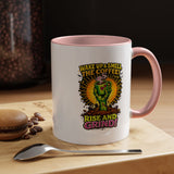 Zombie Coffee Mug, Wake Up and Smell the Coffee Black Accent Cup, Unique Funny Rise and Grind Gift for Horror Fan, Barista or Coworker