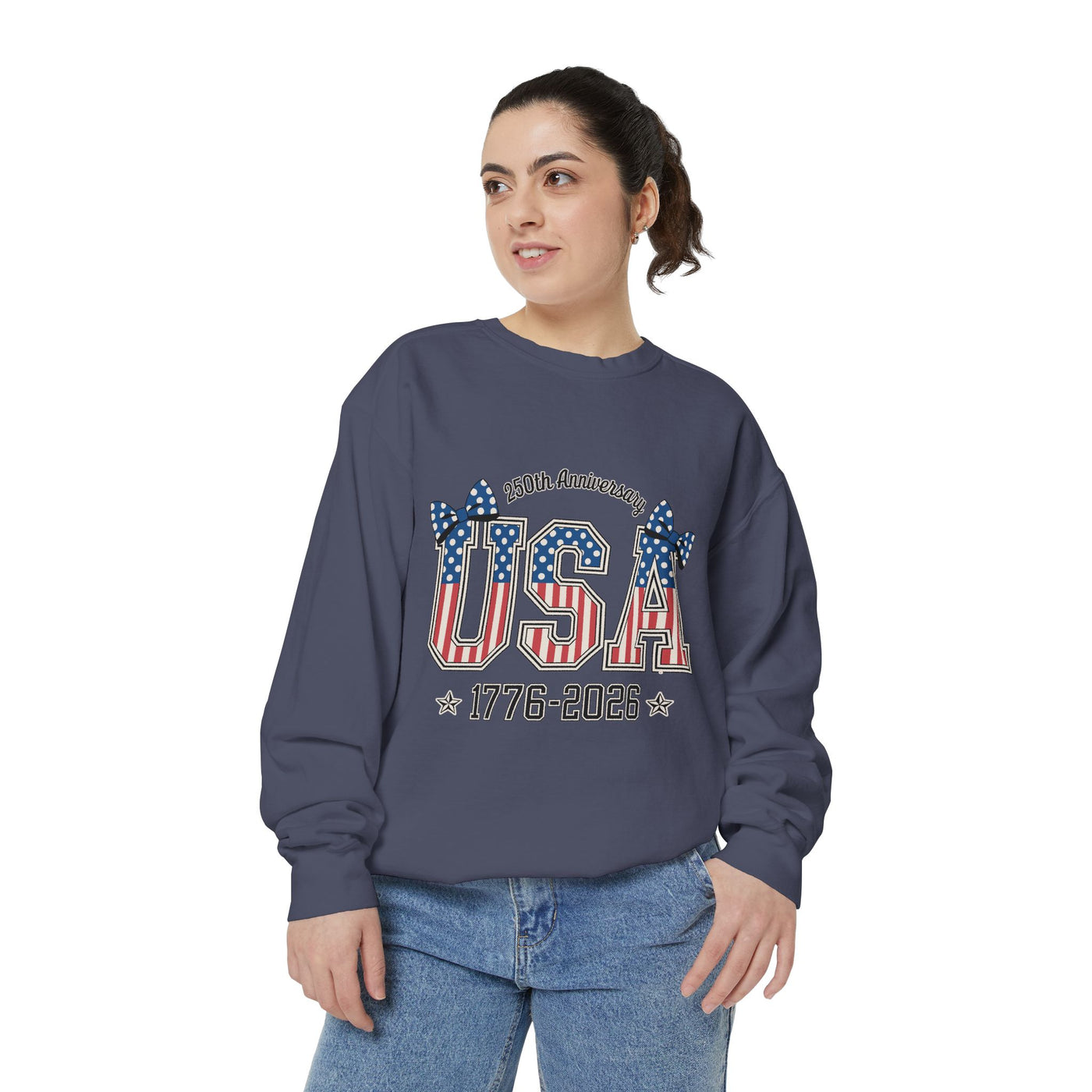 USA 250th Anniversary Comfort Colors Sweatshirt, Patriotic Bow Coquette Shirt, America 1776 2026 Sweatshirt, Fourth of July Gift