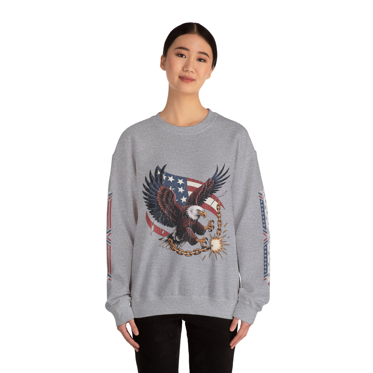 Patriotic Eagle Freedom Sweatshirt, American Flag Crewneck, Broken Chain Military Style Pullover, Fourth of July Gift for Him or Her