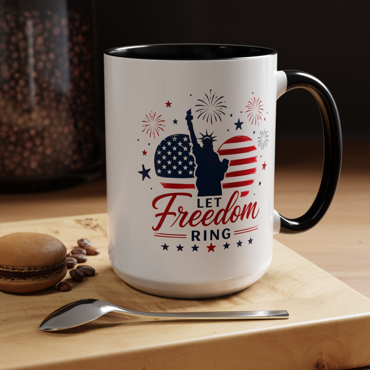 Let Freedom Ring Patriotic Coffee Mug, Statue of Liberty Fourth of July Mug, American Flag Coffee Cup, USA Pride Gift, Independence Day Mug