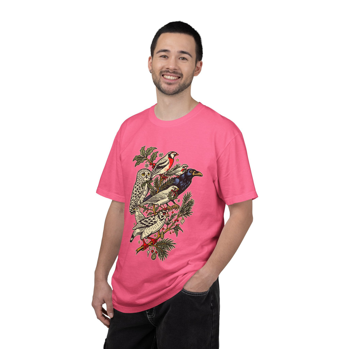 Winter Birds Graphic Shirt, Vintage Woodland T-Shirt for Bird Lovers, Festive Nature Tee, Cozy Christmas Gift for Birdwatchers and Moms