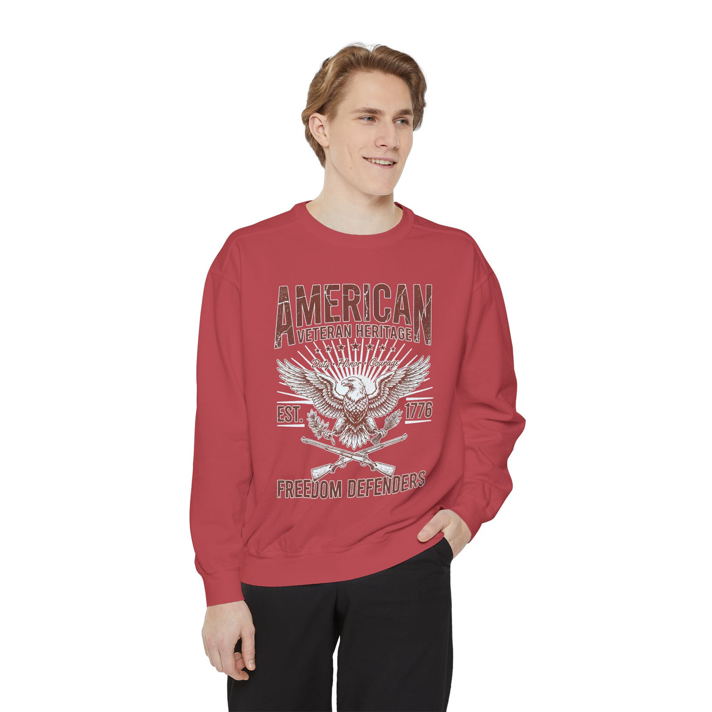 American Veteran Heritage Sweatshirt, Freedom Defenders Crewneck, Patriotic Eagle Gift, Veterans Day or Military Retirement Pullover