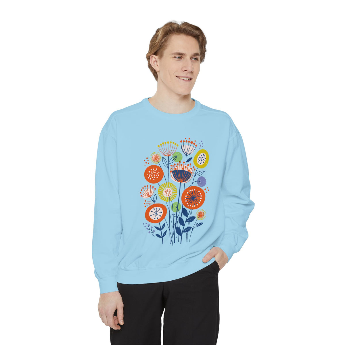 Retro Floral Graphic Sweatshirt, Colorful Botanical Pullover for Flower Lovers, Mid Century Garden Top, Cheerful Nature Gift for Her