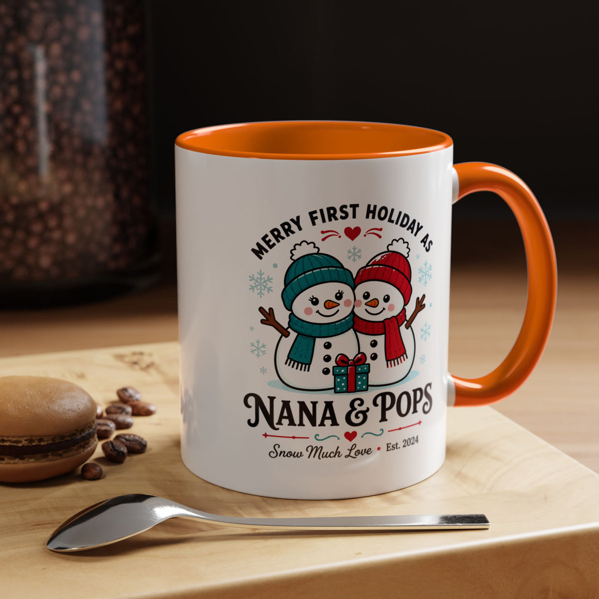 Personalized First Christmas Grandparents Mug, Nana and Pops Holiday Coffee Cup, New Grandparent Gift, Custom Names and Established Year