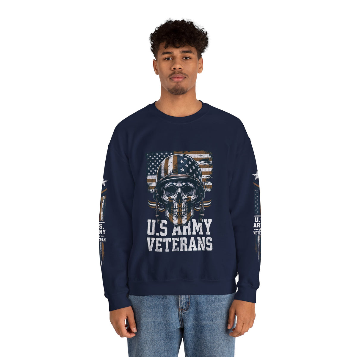 US Army Veterans Sweatshirt, Military Skull Crewneck, American Flag Veteran Pullover, Army Veteran Gift, Memorial Day or Veterans Day