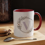 Letter V Monogram Mug, Floral Initial Coffee Mug for Women, Botanical Alphabet Cup, Minimalist Monogram Gift, Personalized Letter Mug