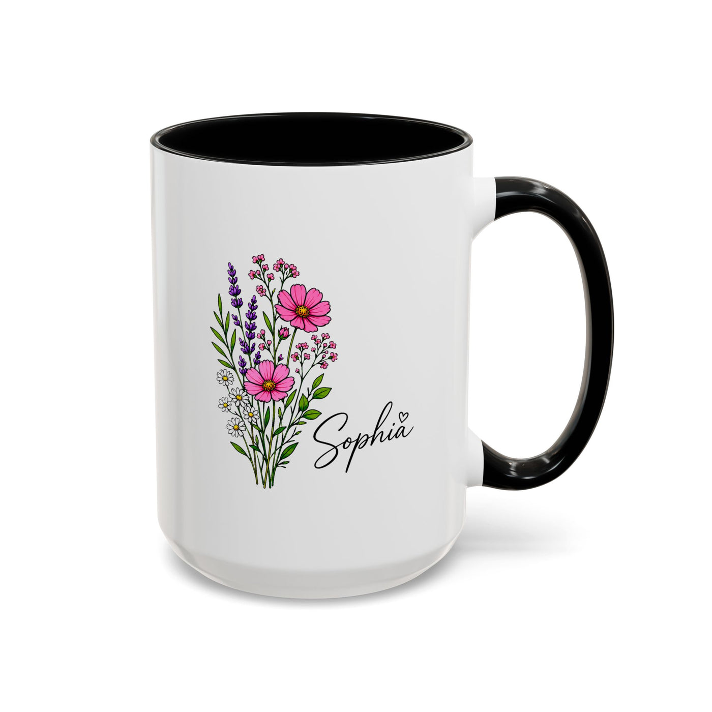 Personalized Floral Name Mug, Custom Wildflower Coffee Cup for Her, Birthday Gift for Women, Botanical Friend or Coworker Keepsake