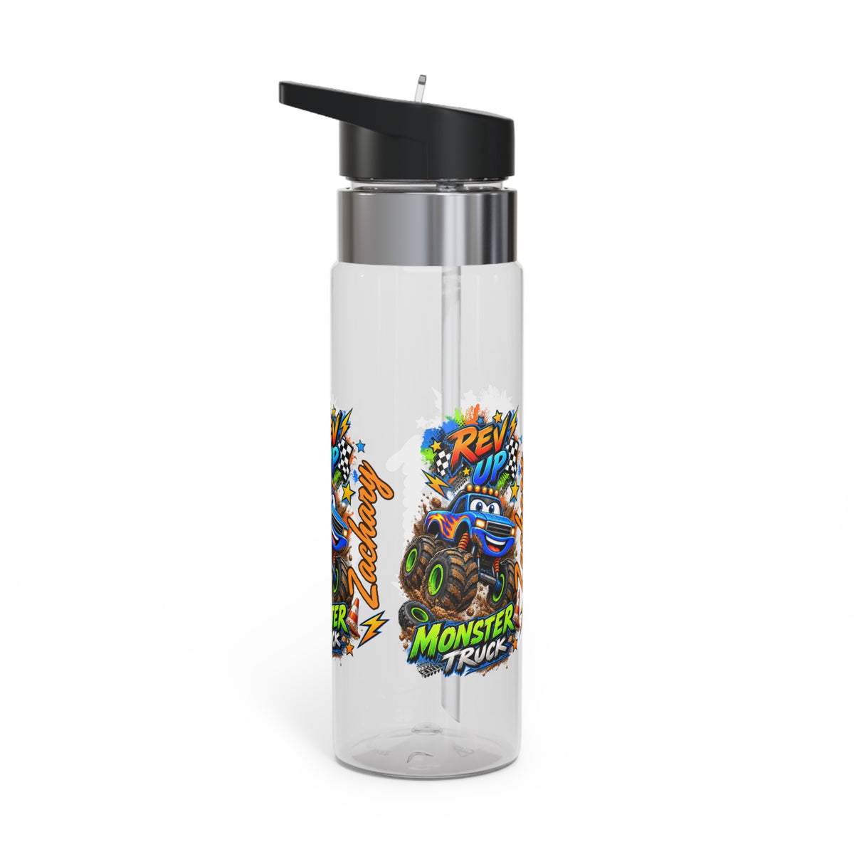 Personalized Monster Truck Kids Water Bottle | Custom Name 20oz BPA-Free Tritan Bottle for Boys