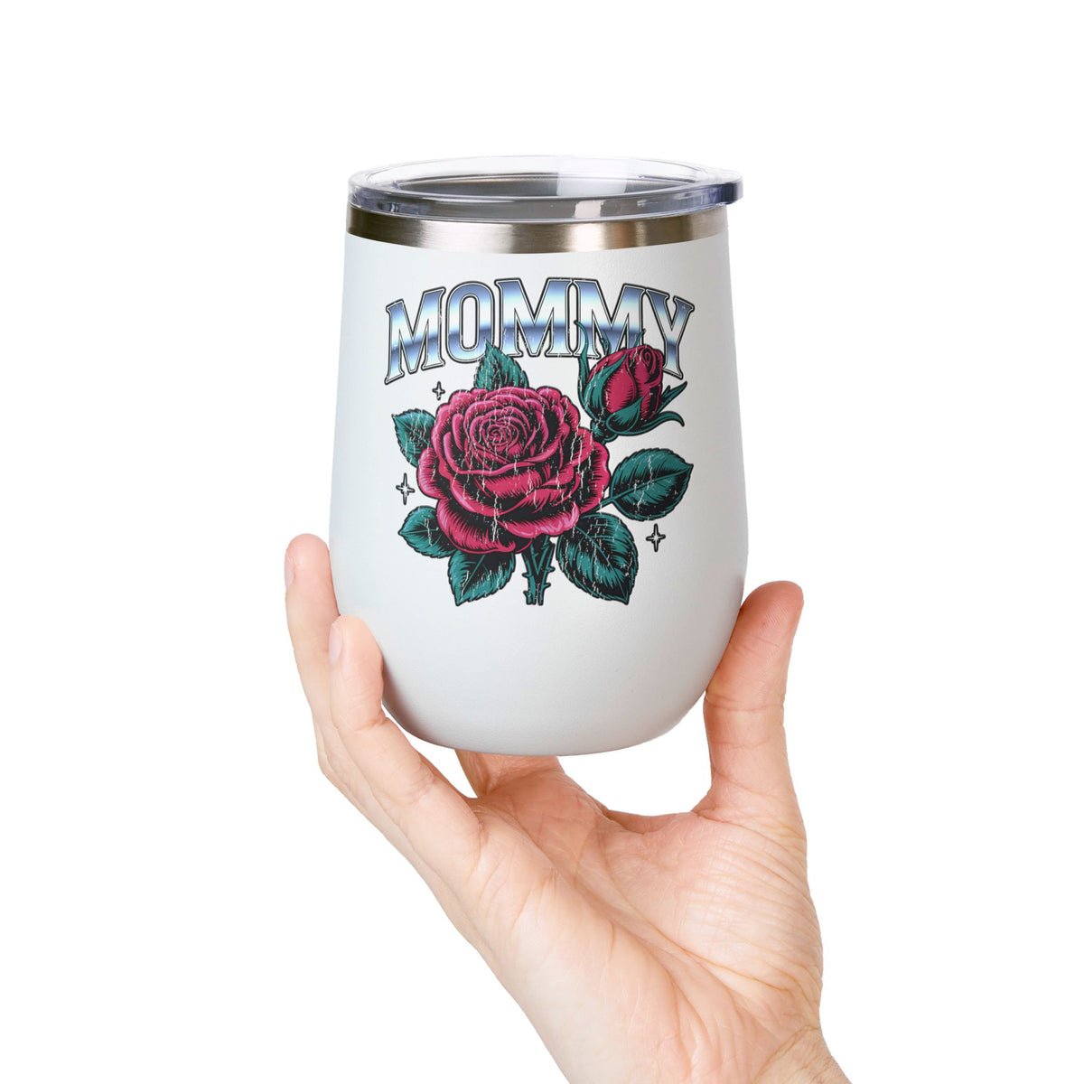 Mommy Rose Wine Tumbler, Pink Floral Cup, Mother's Day Gift for Mom, Birthday Present for Mama and Floral Lovers