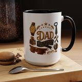 Best Dad in the World Coffee Mug, Father's Day Gift from Daughter or Son, Handy Papa Birthday Ceramic Tea Cup with Tools and Watch