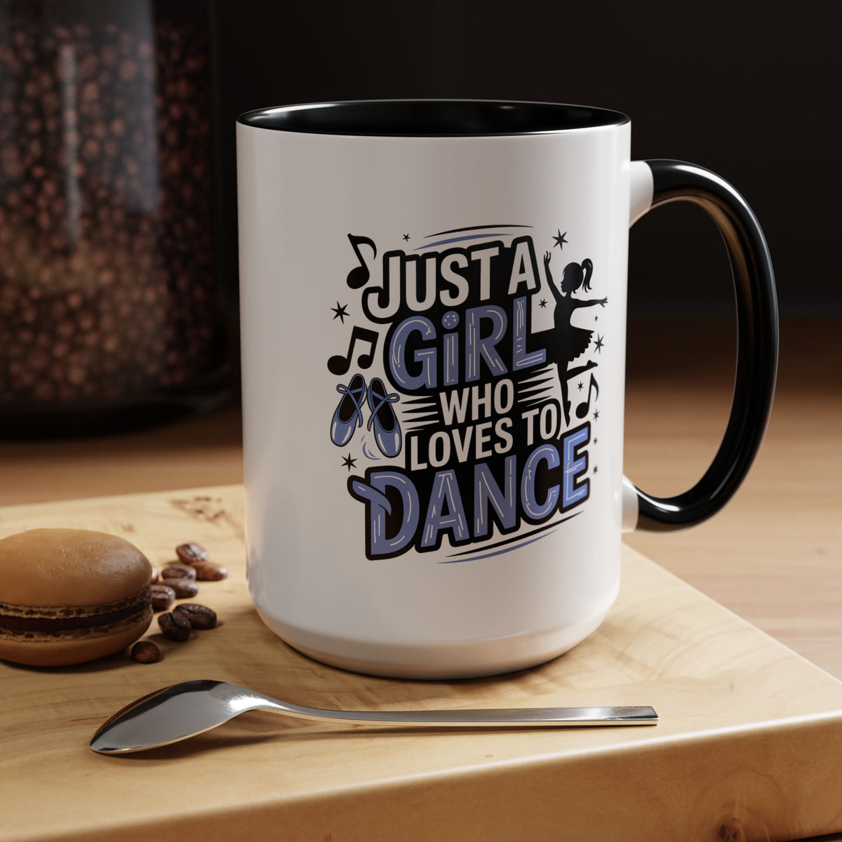 Dance Lover Coffee Mug, Just a Girl Who Loves to Dance Quote, Blue Ballet Shoes and Ballerina Design, Recital Gift for a Daughter or Teacher