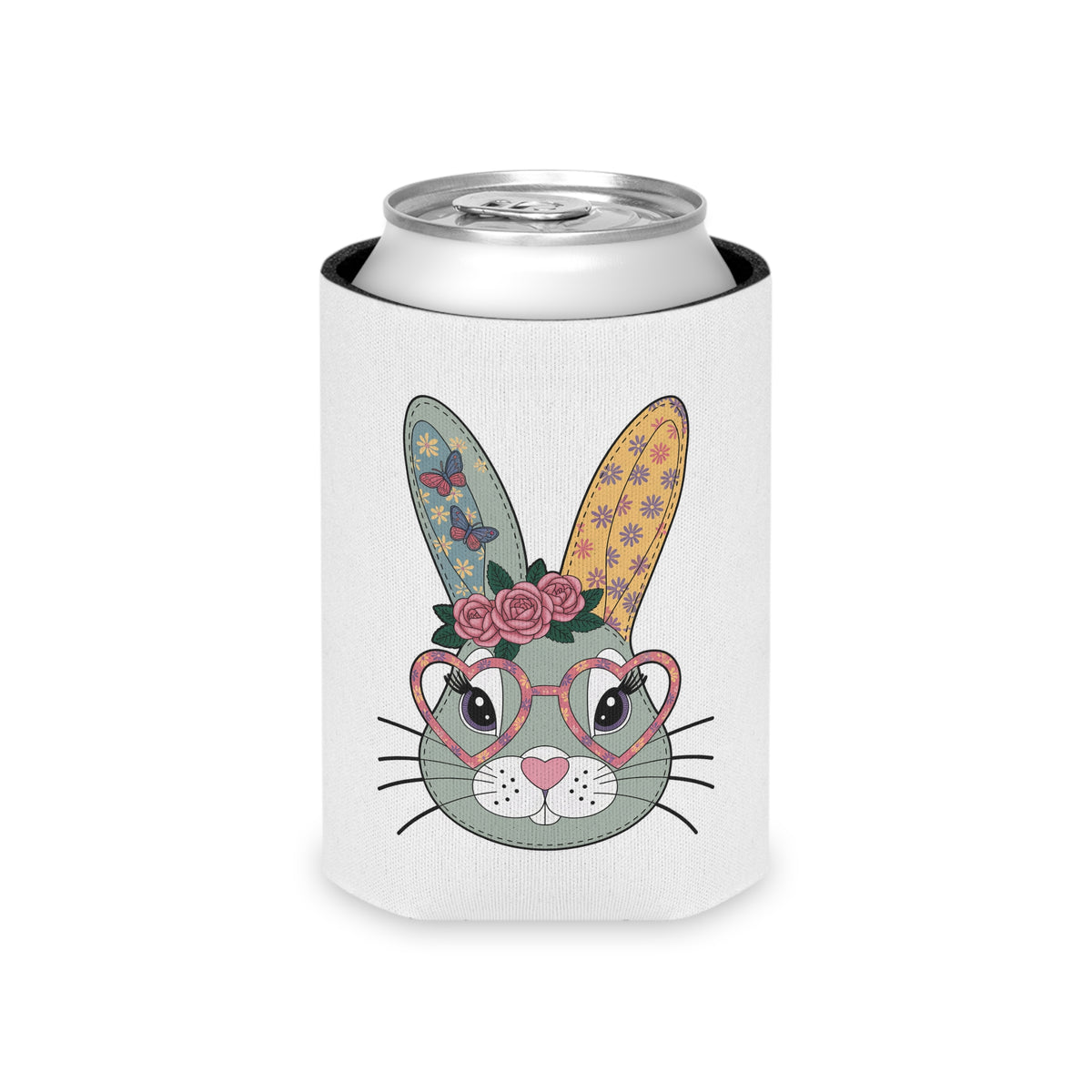 Bunny Can Cooler, Floral Rabbit Drink Sleeve, Cute Easter Gift for Her, Butterfly and Flower Design, Spring Gift for Bunny Lovers