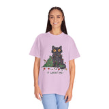 It Wasn't Me Black Cat Christmas Shirt, Funny Holiday T-Shirt, Mischievous Kitty Lights Tee, Gift for Cat Mom, Cat Dad, Christmas Party Top
