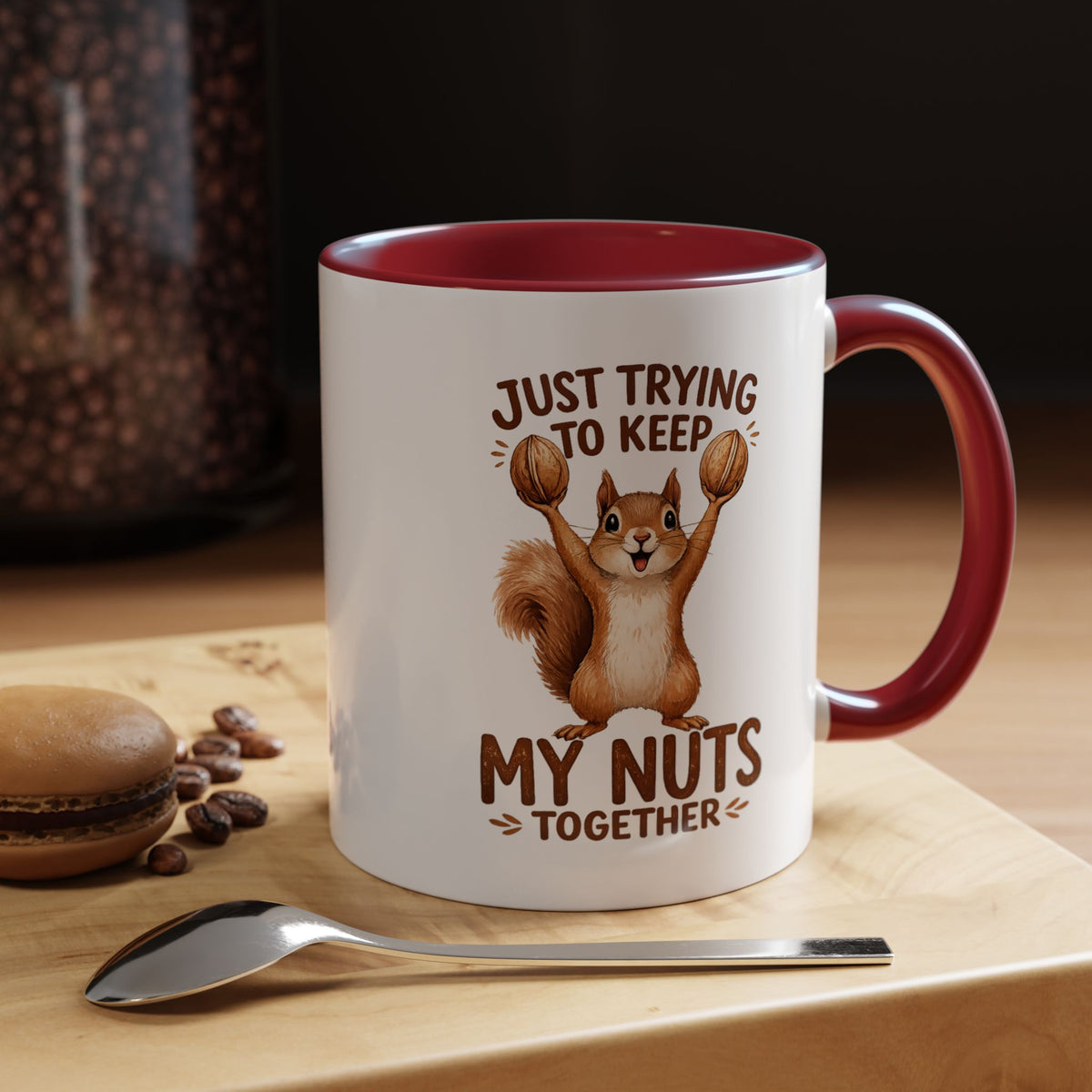 Funny Squirrel Coffee Mug, Just Trying To Keep My Nuts Together Mug, Cute Squirrel Mug, Woodland Animal Gift for Nature Lovers