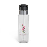 Personalized Floral Transparent Water Bottle, Peony Flower Gift for Her, Custom Name Drinkware, Girly Water Bottle for Work, Gym or School