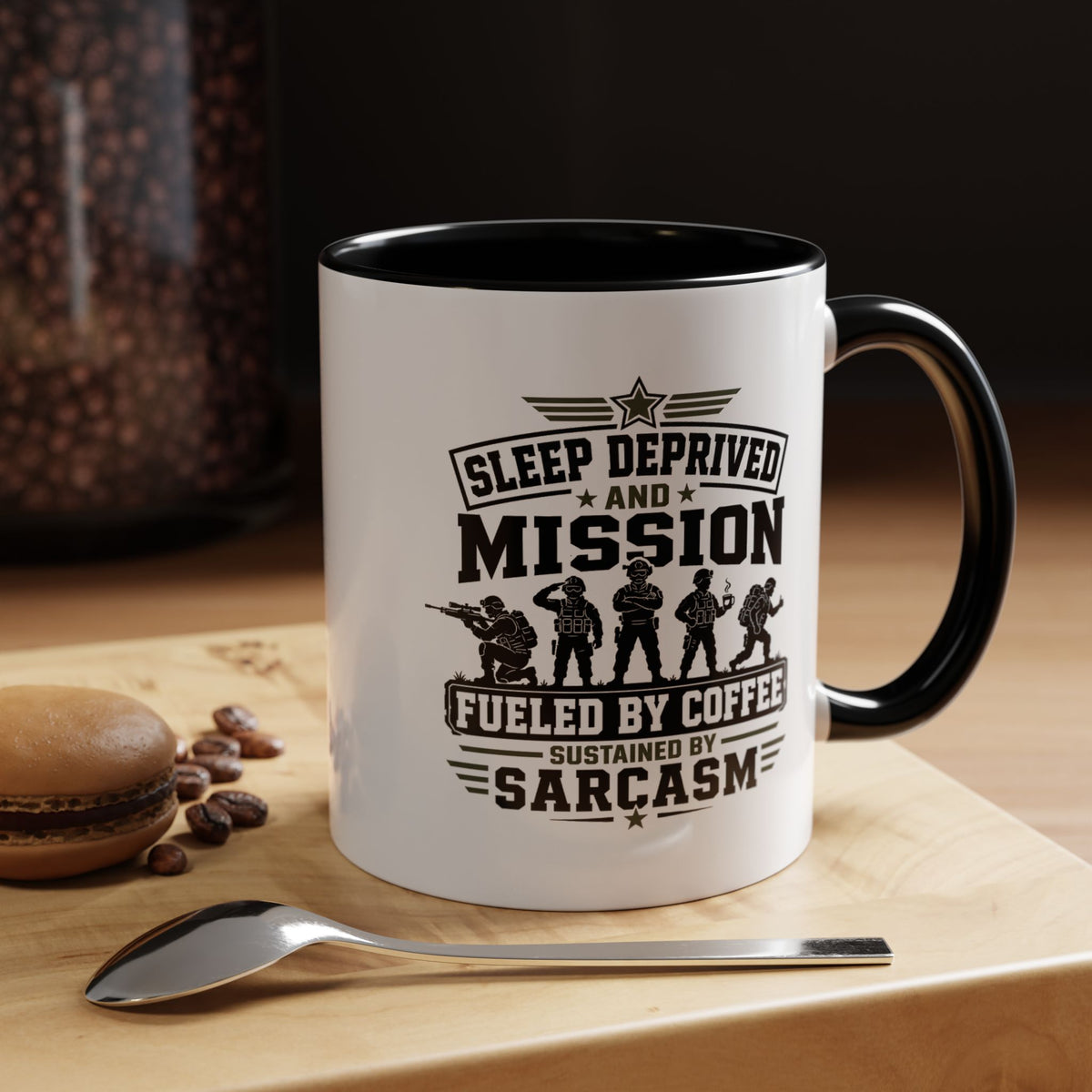 Funny Military Coffee Mug, Sleep Deprived and Mission Fueled Cup, Sarcastic Soldier Gift, Veteran Birthday Present, Tactical Humor