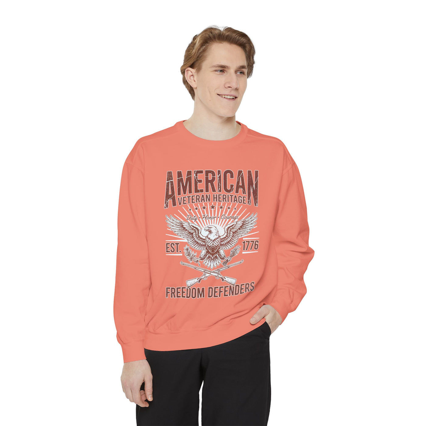 American Veteran Heritage Sweatshirt, Freedom Defenders Crewneck, Patriotic Eagle Gift, Veterans Day or Military Retirement Pullover