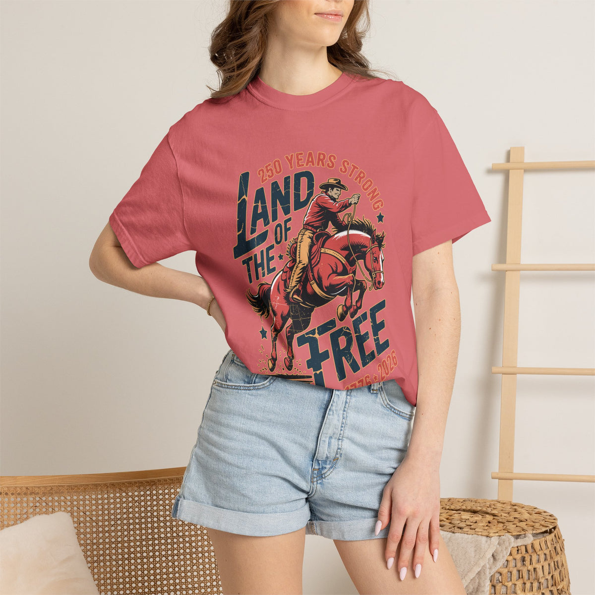 Land of the Free 250 Years Strong Comfort Colors Shirt, America 250th Anniversary Tee, Patriotic Cowboy Graphic Shirt, USA 1776-2026