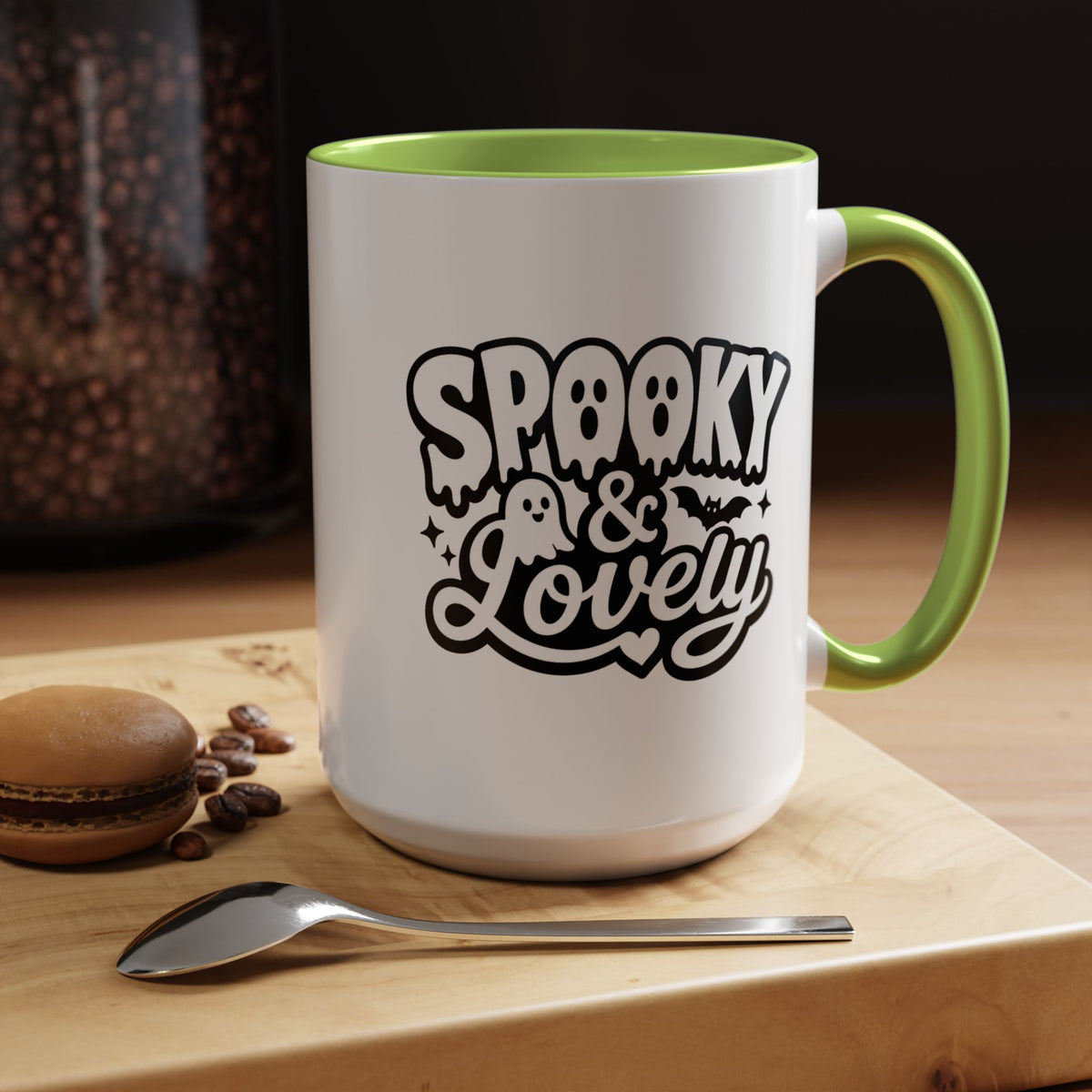 Spooky and Lovely Mug, Cute Ghost Halloween Coffee Cup, Black and White Spooky Season Gift for Her, Gothic Fall Drinkware
