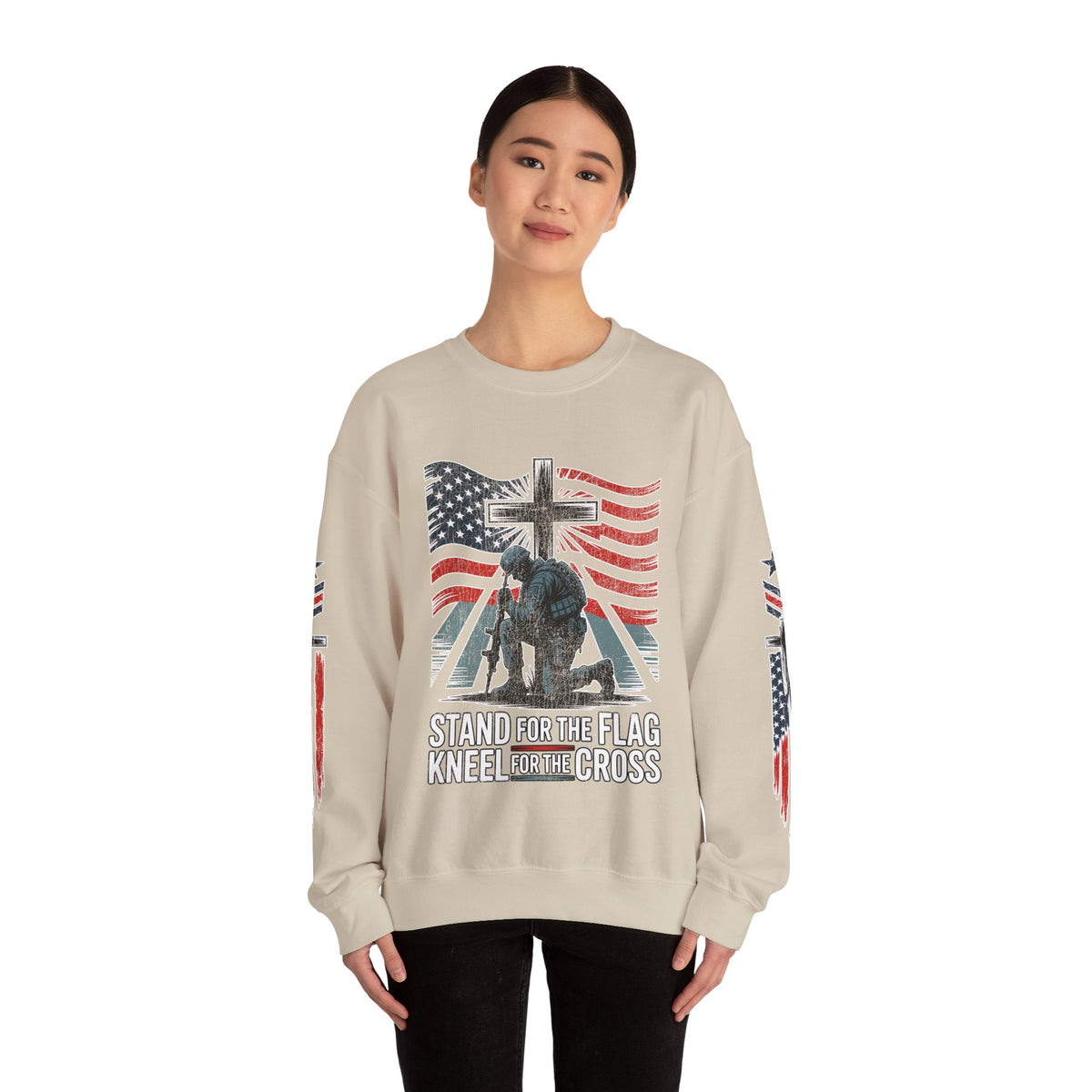 Stand for the Flag Kneel for the Cross Sweatshirt, Patriotic Christian Crewneck, American Flag Pullover, Faith Gift, Fourth of July Top