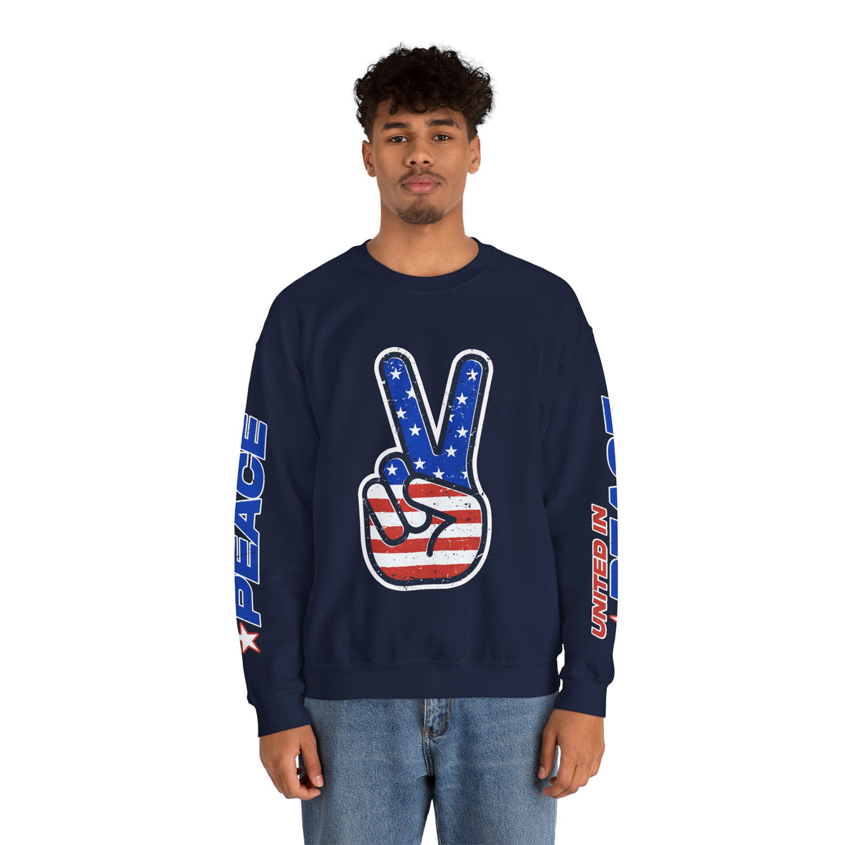 United in Peace Sweatshirt, Patriotic Peace Sign Crewneck, American Flag Pullover, USA 250th Anniversary Outfit, Fourth of July Gift