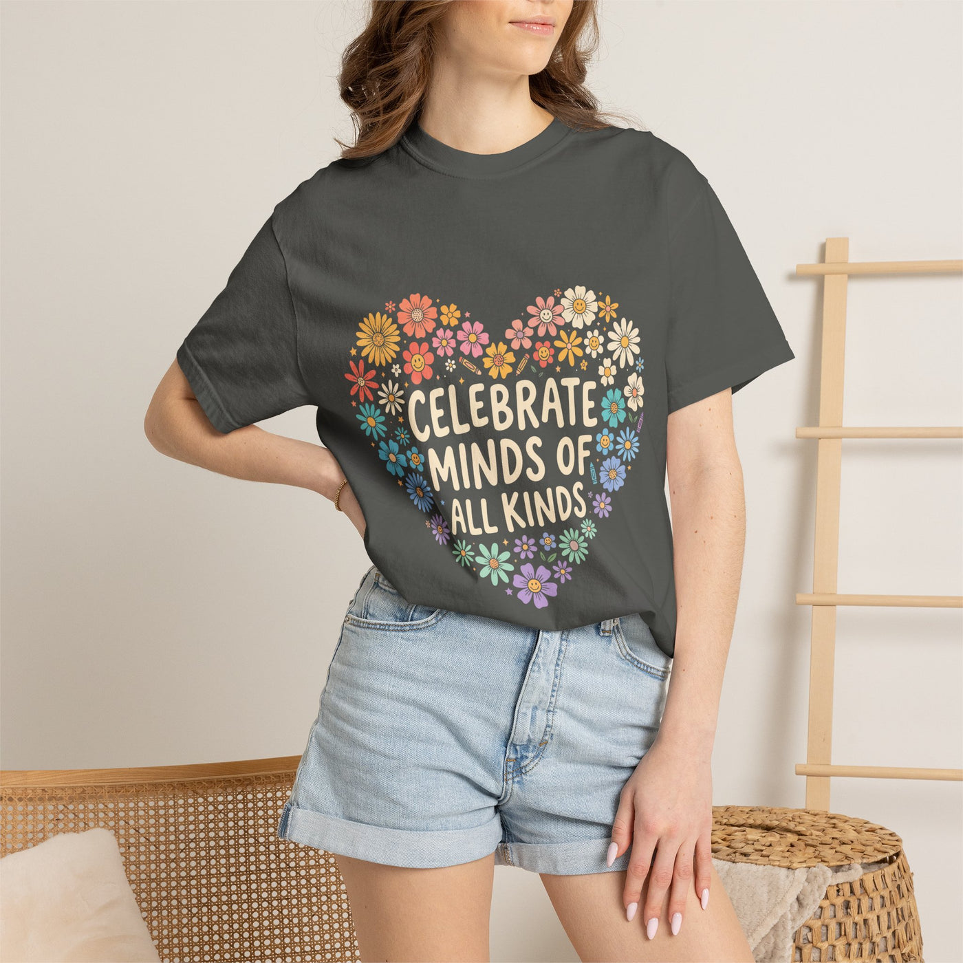 Comfort Colors Celebrate Minds of All Kinds Shirt, Autism Acceptance Flower Heart Tee, Neurodiversity Awareness Shirt, Teacher Gift