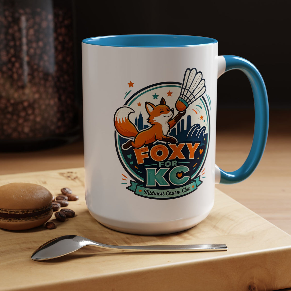 Kansas City Badminton Mug, Foxy for KC Coffee Cup, Funny Shuttlecock Lover Gift, KC Sports Fan Mug, Badminton Player Present
