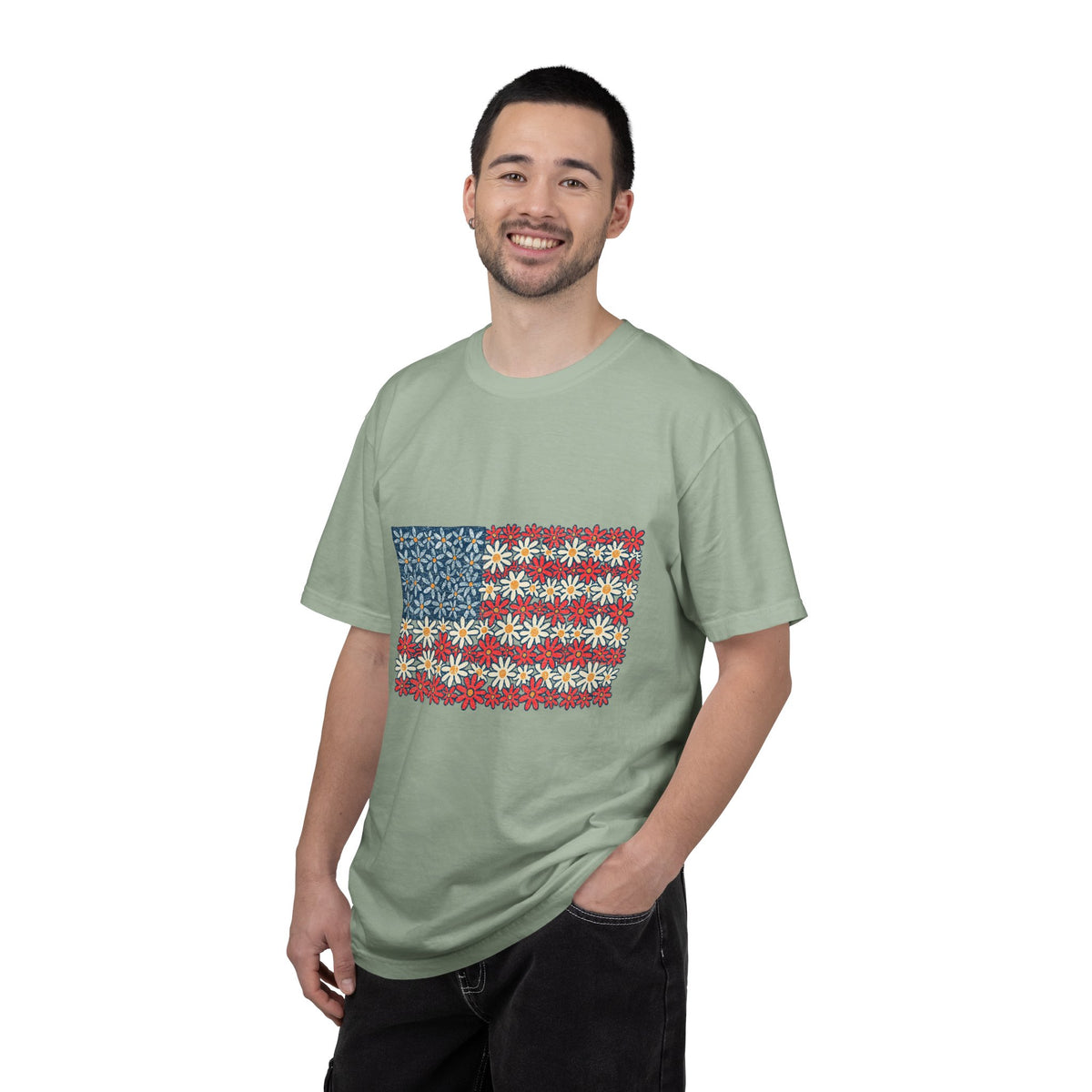 American Flag Floral Shirt, Patriotic Flower Graphic Tee, Vintage Americana T Shirt, Fourth of July Outfit, Red White Blue Gift
