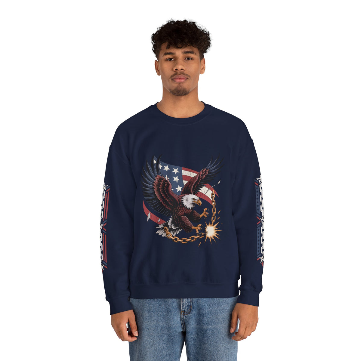 Patriotic Eagle Freedom Sweatshirt, American Flag Crewneck, Broken Chain Military Style Pullover, Fourth of July Gift for Him or Her