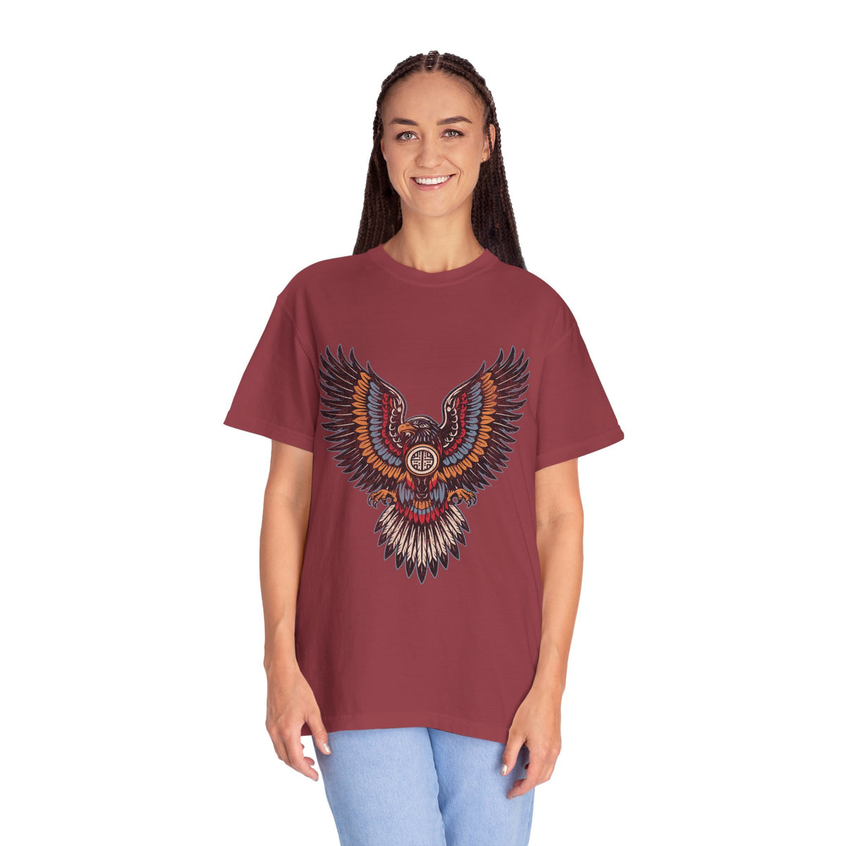 Ornamental Eagle Shirt, Retro Tattoo Style Bird Graphic, Gift for Wildlife Art Lovers, Boho Festival Outfits and Everyday Casual Wear