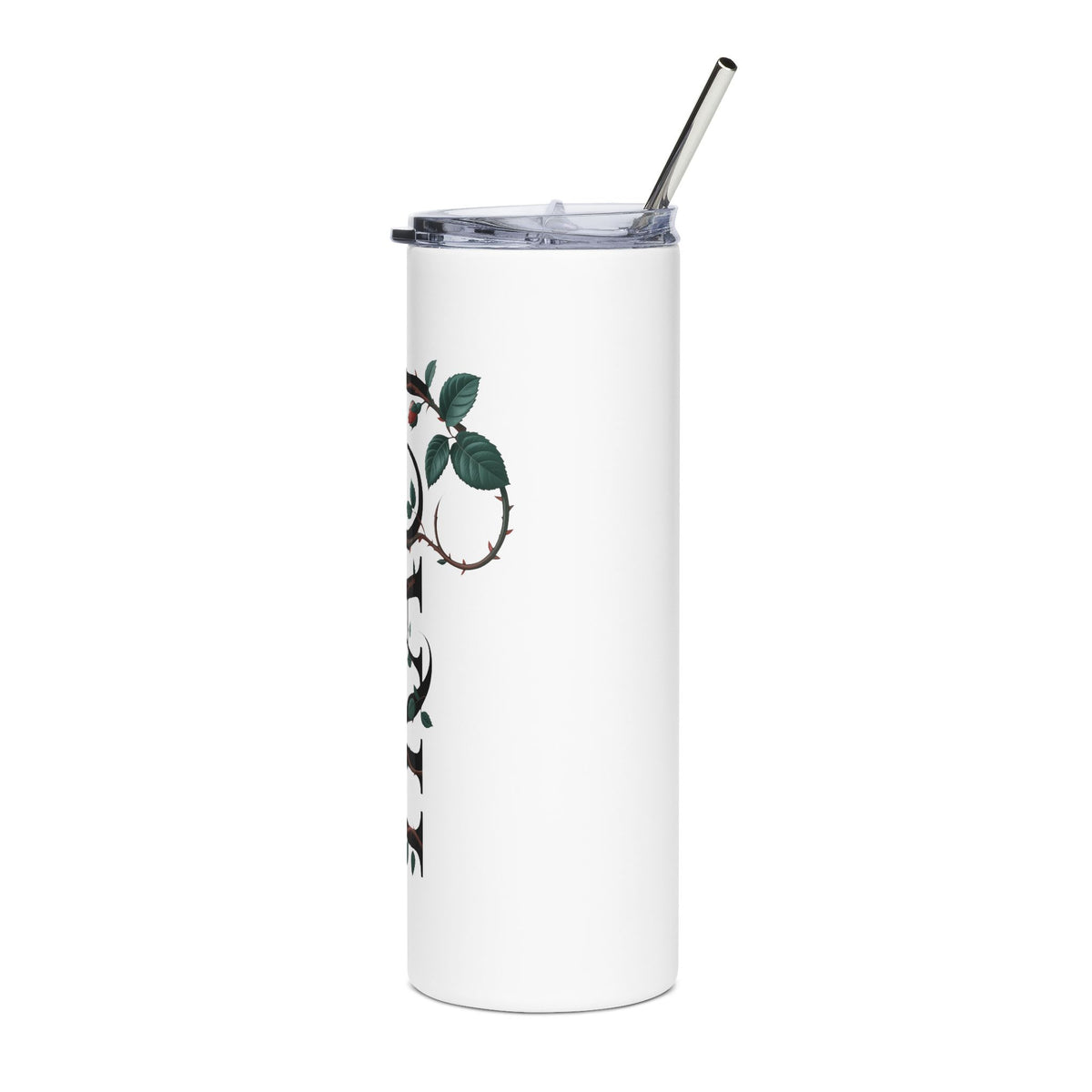 Personalized Floral Name Skinny Tumbler, Custom Rose Monogram Cup, Feminine Drinkware, Personalized Gift for Her, Birthday Gift