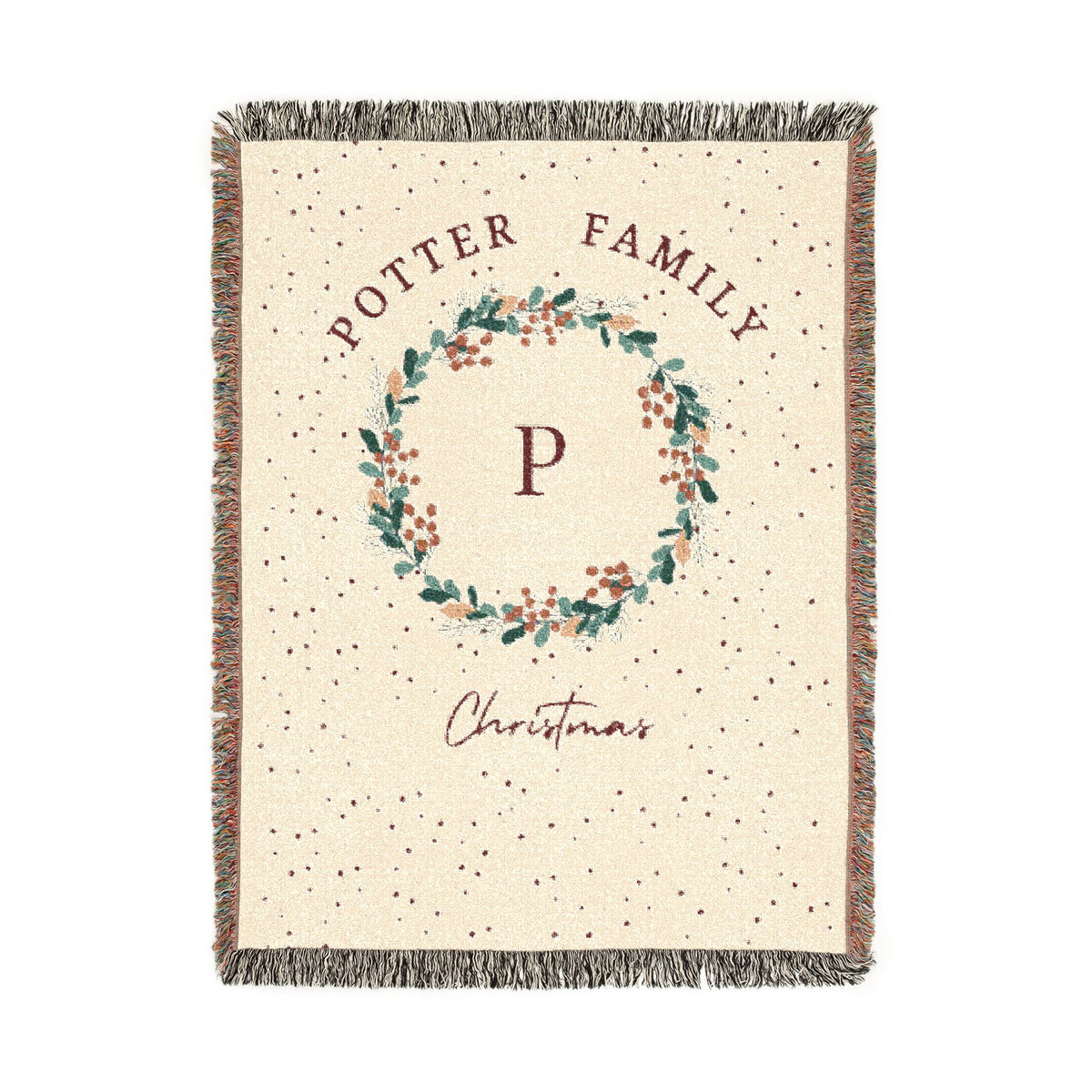 Personalized Christmas Family Blanket, Monogram Holiday Woven Throw, Potter Family Christmas Decor, Custom Winter Gift for Home