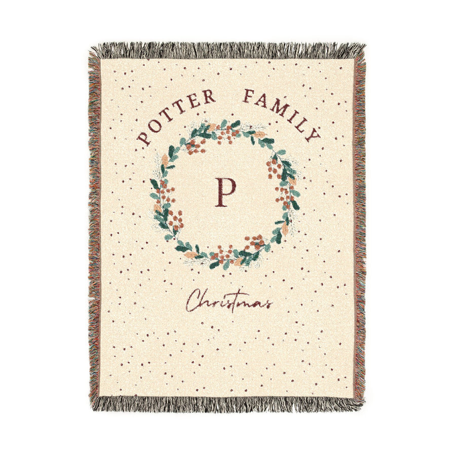Personalized Christmas Family Blanket, Monogram Holiday Woven Throw, Potter Family Christmas Decor, Custom Winter Gift for Home