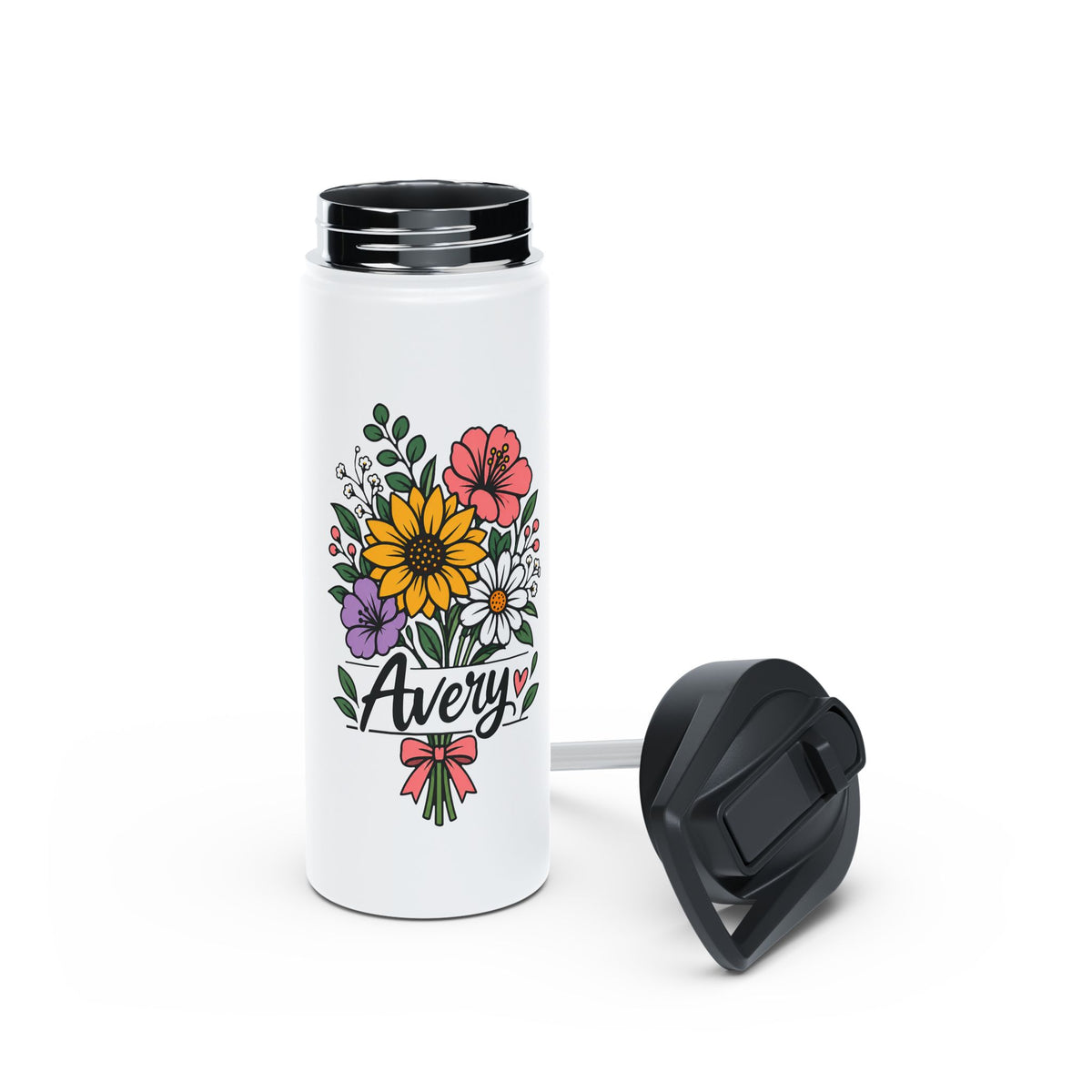 Personalized Water Bottle for Girls, Floral Reusable Drink Bottle, Custom Name Gift, Cute School Water Bottle, Hydration Bottle