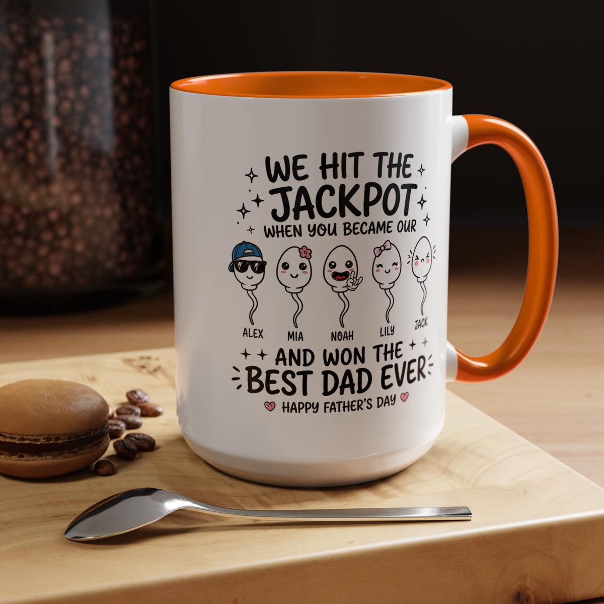 Personalized Best Dad Ever Mug, Custom Father's Day Coffee Mug with Kids Names, Funny Jackpot Dad Gift, Unique Family Keepsake Cup