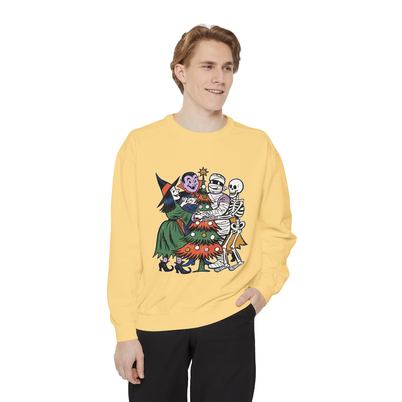 Spooky Christmas Sweatshirt, Halloween Holiday Mashup Crewneck, Witch Vampire Mummy Skeleton Pullover, Gothic Xmas Gift for Horror Fan