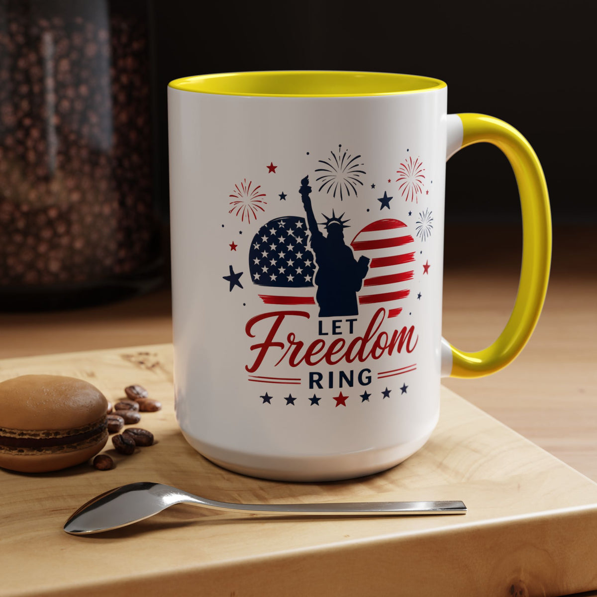 Let Freedom Ring Patriotic Coffee Mug, Statue of Liberty Fourth of July Mug, American Flag Coffee Cup, USA Pride Gift, Independence Day Mug
