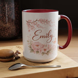 Personalized Floral Name Mug, Custom Coffee Mug with Name, Pink Flower Mug for Women, Birthday Gift, Bridesmaid Keepsake Cup