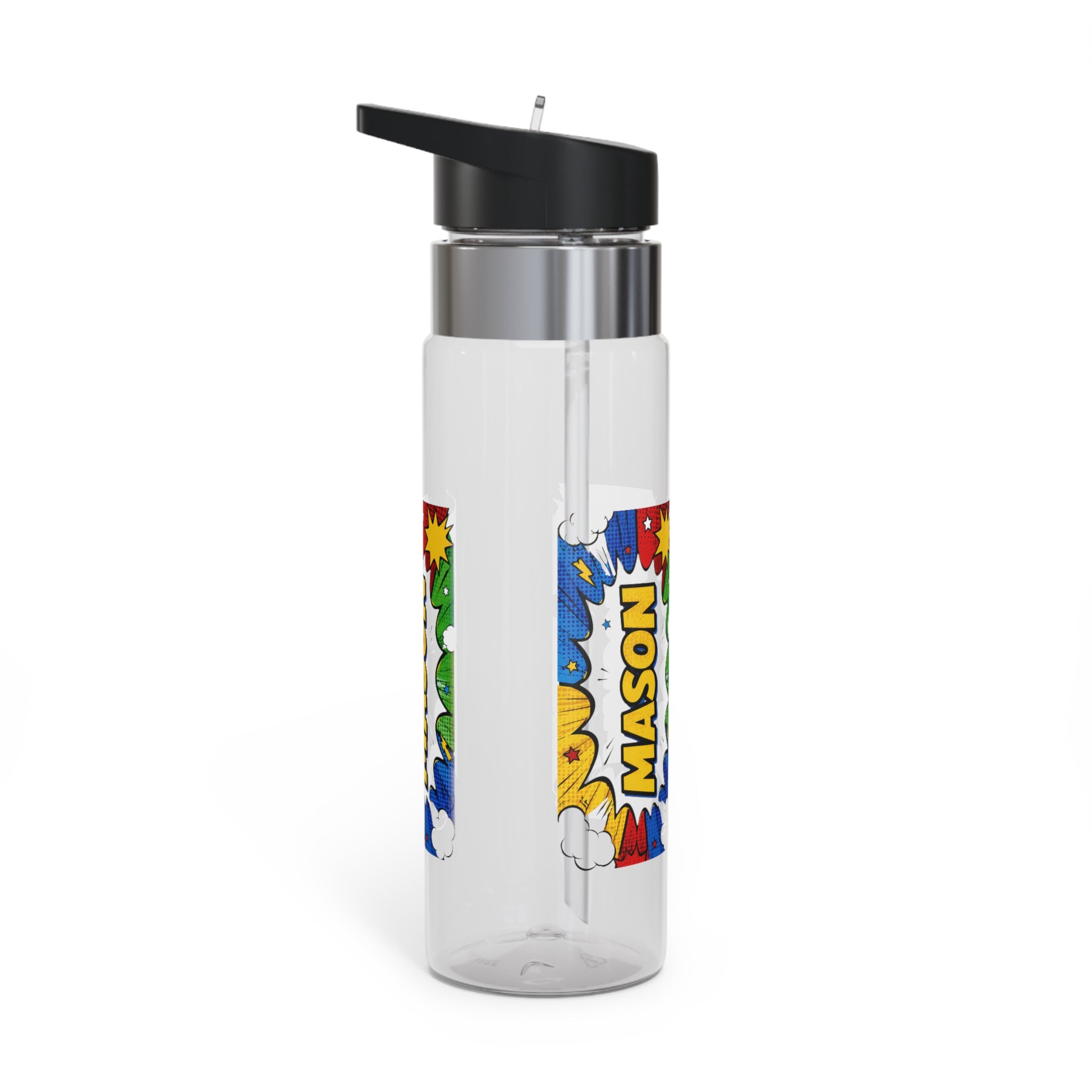 Personalized Transparent Water Bottle, Comic Book Drink Bottle, Pop Art School Water Bottle, Bold Kids Drinkware, Back to School Gift